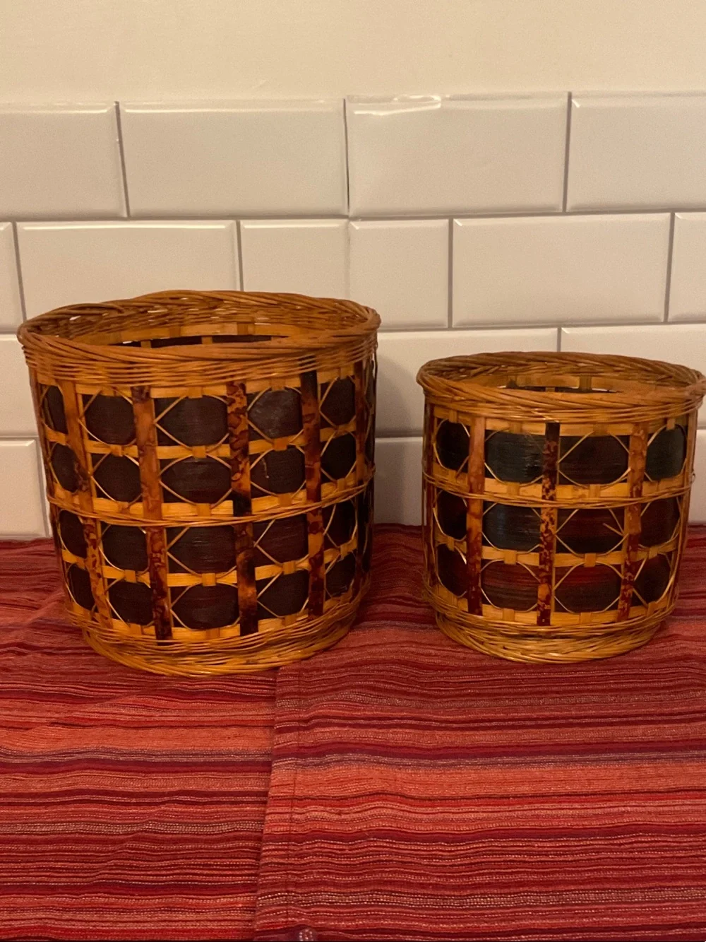 Handwoven Wicker Basket Set Natural Brown Planter Storage Boho Rustic Farmhouse